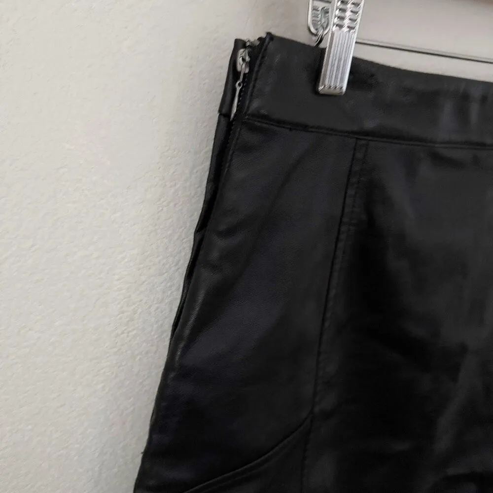 H&M | NW(Partial)T Black Faux Vegan Leather Raw Hem Pencil Skirt | Size 10 - Image 5