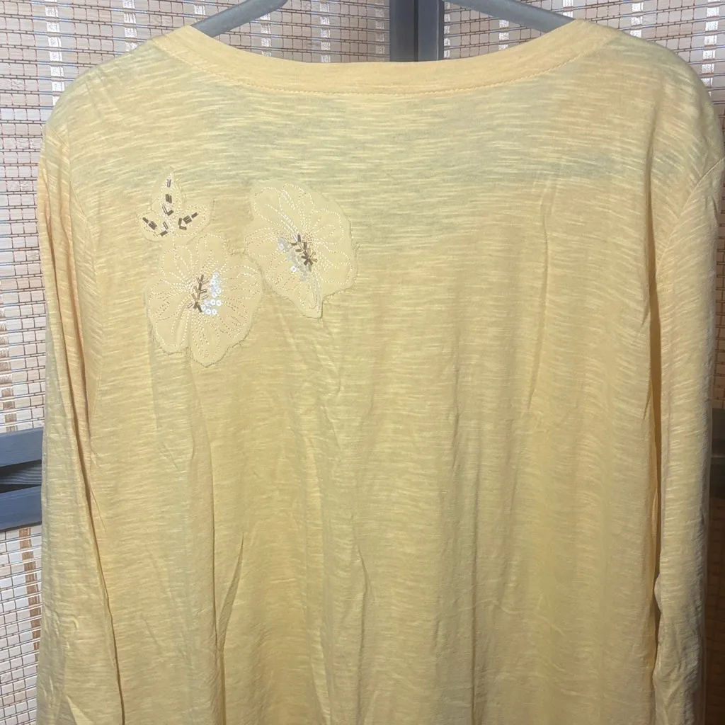 LoGo by Lori Goldstein Yellow Tunic w/ Embroidered and Beaded Embellishments - Image 4