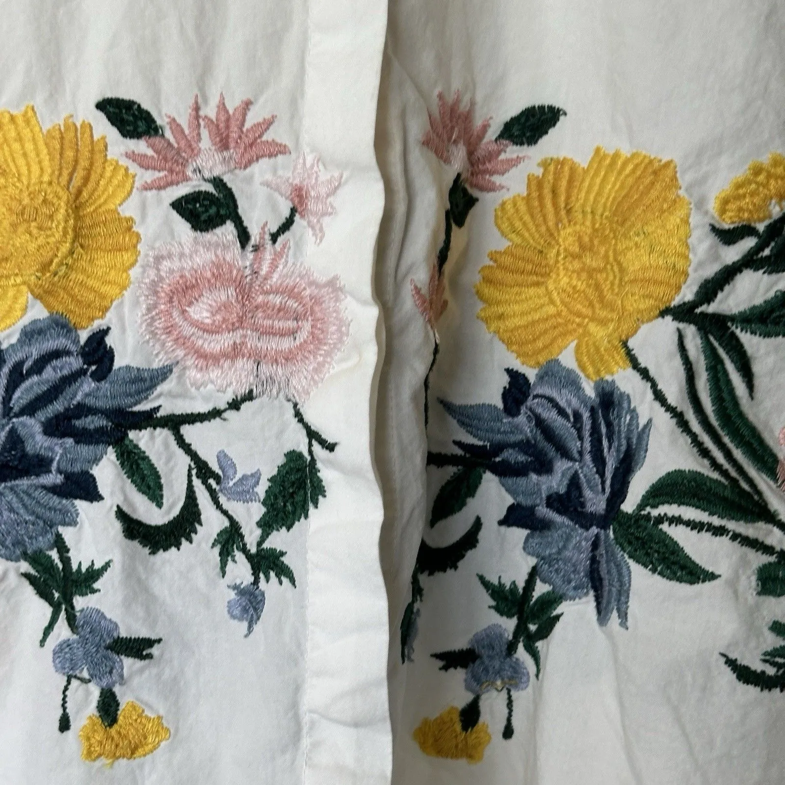 ZARA L White Floral Embroidered Ballon  Sleeves Peasant Relaxed Blouse Top - Image 10