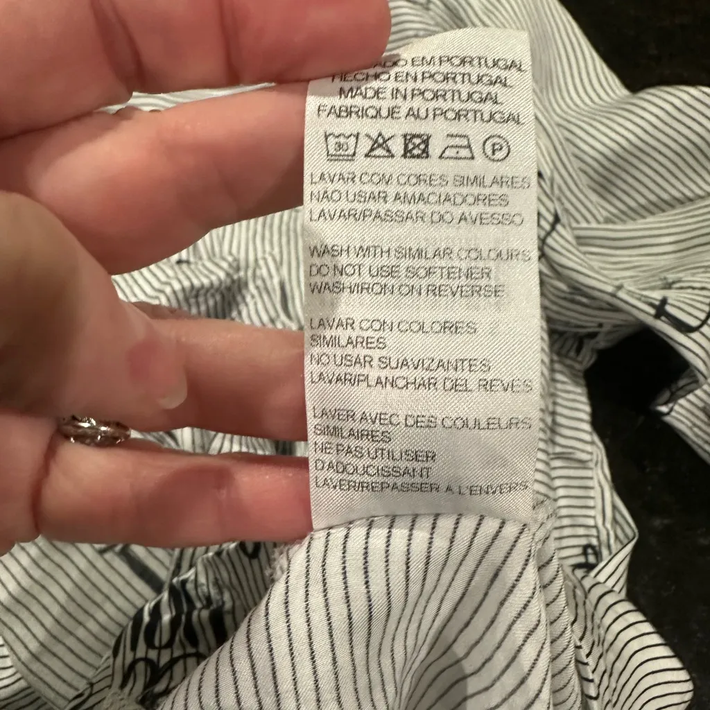 Ana Sousa Black and White Striped Button Shirt with Graphic Grafitti Design Sz 6 - Image 6