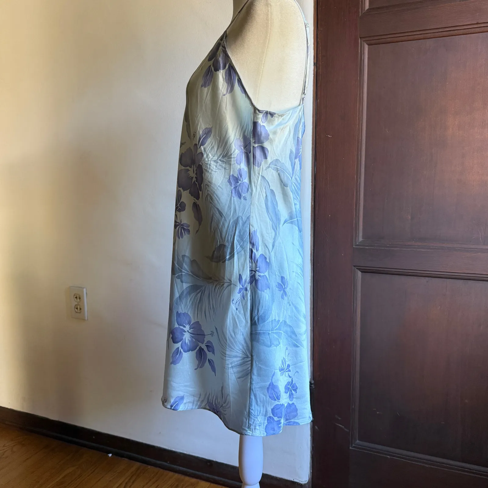 AUGUST SILK | Blue and Purple Silk FLoral Chemise Nightgown Slip dress | Large - Image 2