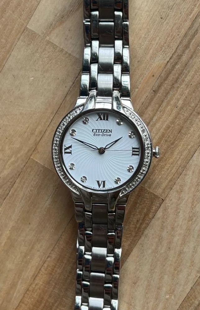 Citizen Eco-Drive Ladies Watch Genuine Diamond White Dial Stainless Bracelet - Image 3