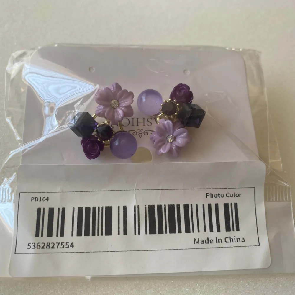 Purple Shiny Flower Shape Stud Earrings Inlaid Shiny Zircon Faux Fashion Jewelry Gold - Image 9