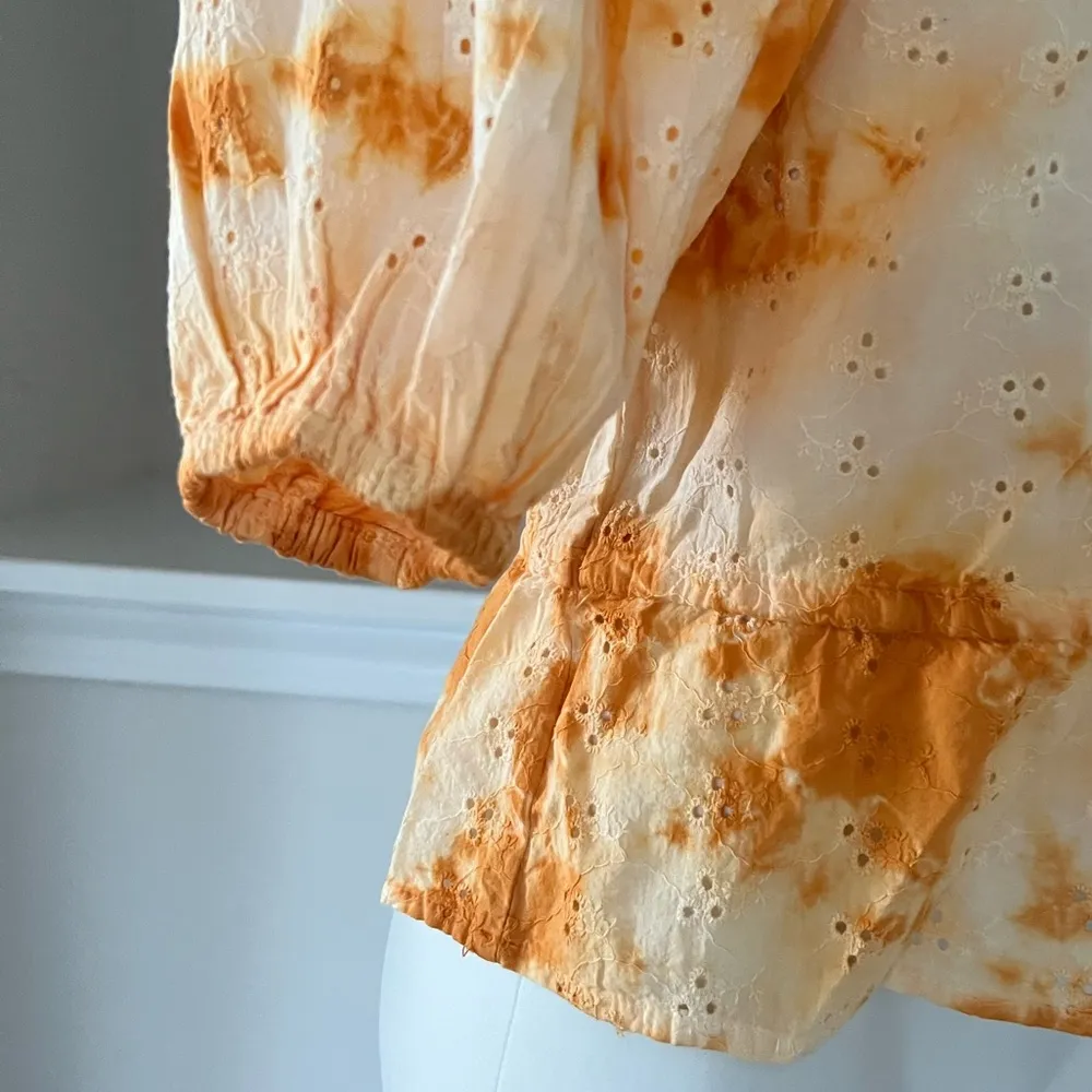 Broadway38 Peplum Top Cotton Perforated Tie Dye Square Neck Size S NWT - Image 6