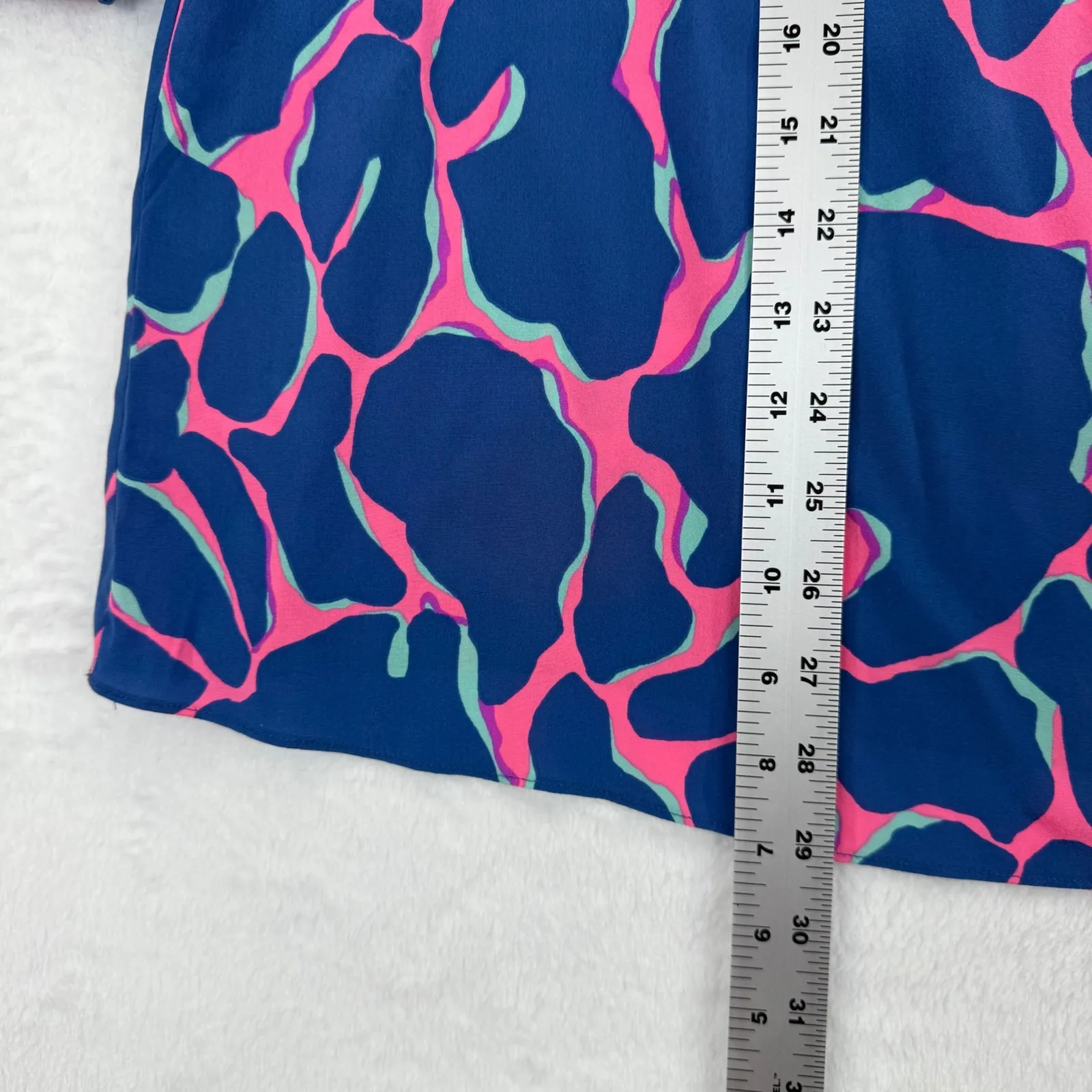 Lilly Pulitzer Silk Blend Off Shoulder‎ Dress Pink Blue Abstract Print M - Image 3