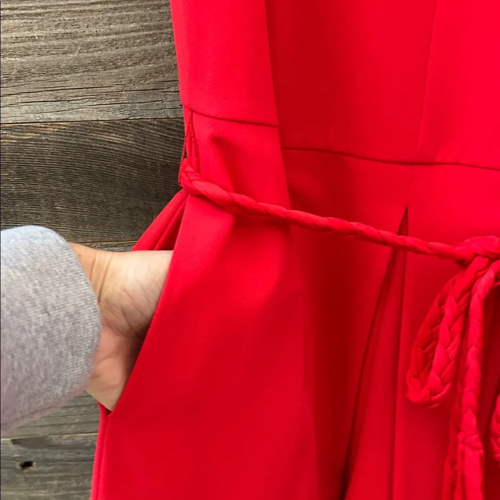 Alice + Olivia Audrie Crepe Red Pleated V-neck Belted Jumpsuit Size 4 NWT - Image 11