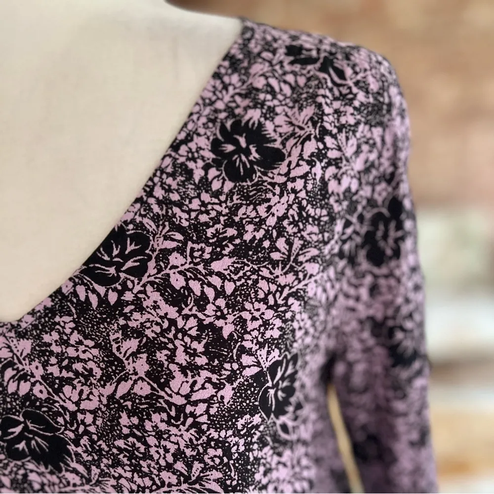 Bp Top Floral Purple Bishop Long Sleeve V-Neck Boho Chic Romantic Brunch Work - Image 4