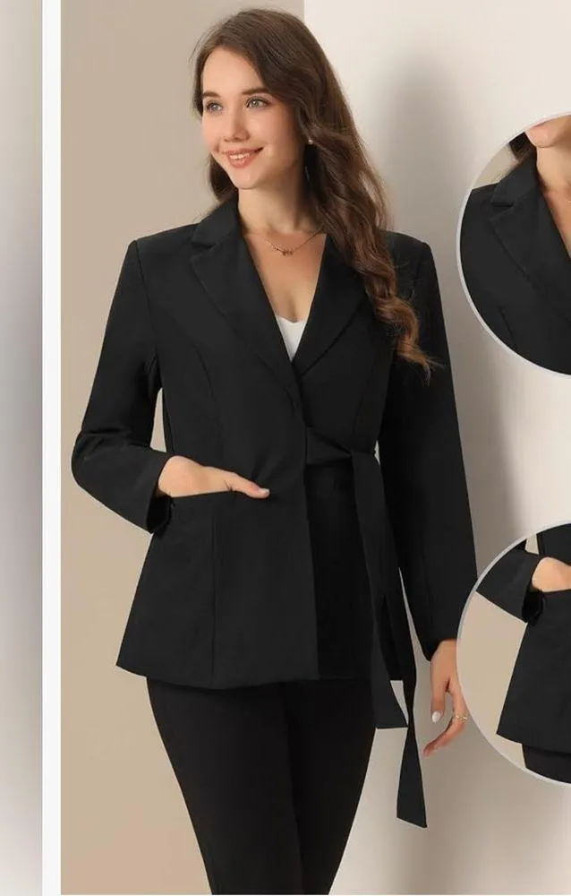 NEW Allegra K Belted Blazer Lapel Long Sleeve Career Wrap Blazer Jacket S - Image 5