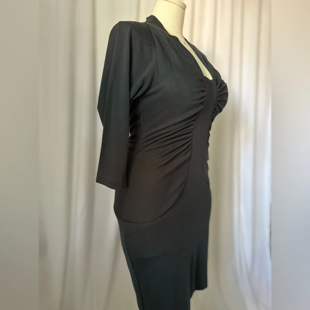 Catherine Malandrino Charcoal Long Sleeve 100% Wool Dress (896) - Image 3