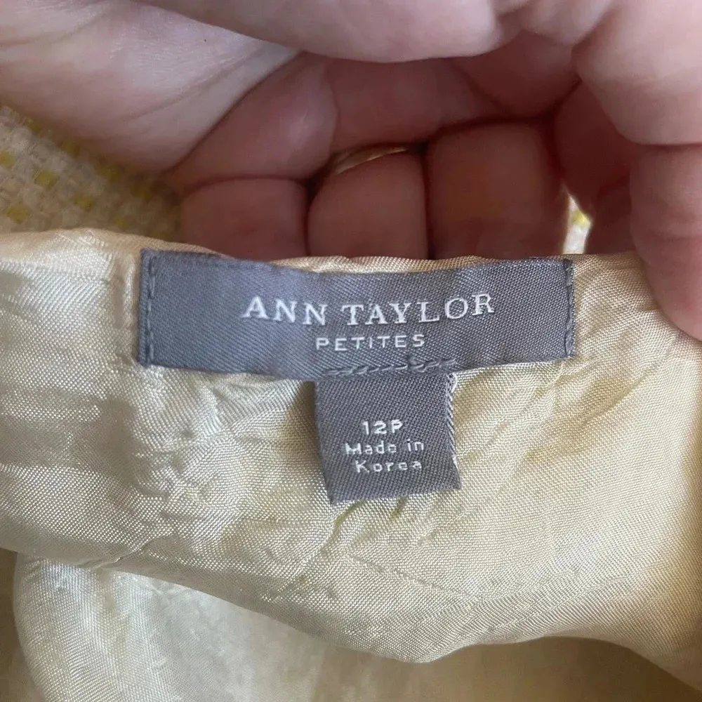 Vintage Yellow Ann Taylor Tweed Blazer High Waist Skirt‎ Suit Size 12 Petite - Image 9