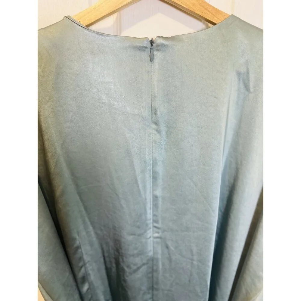 Bohme Rosalind Midi Dress Blue Satin XL Cap Sleeve Front Tie Round Neck - Image 11