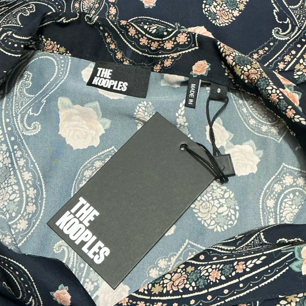 THE KOOPLES Paisley Floral Pajama Blouse 0 17.5” P2P Navy $275 Retail NWT - Image 3