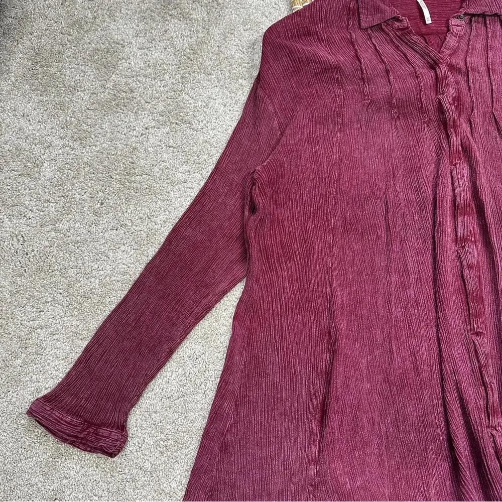Free People Crinkle Spin Me Tunic Shirt Dress Longsleeve Button Front in Red XS - Image 5