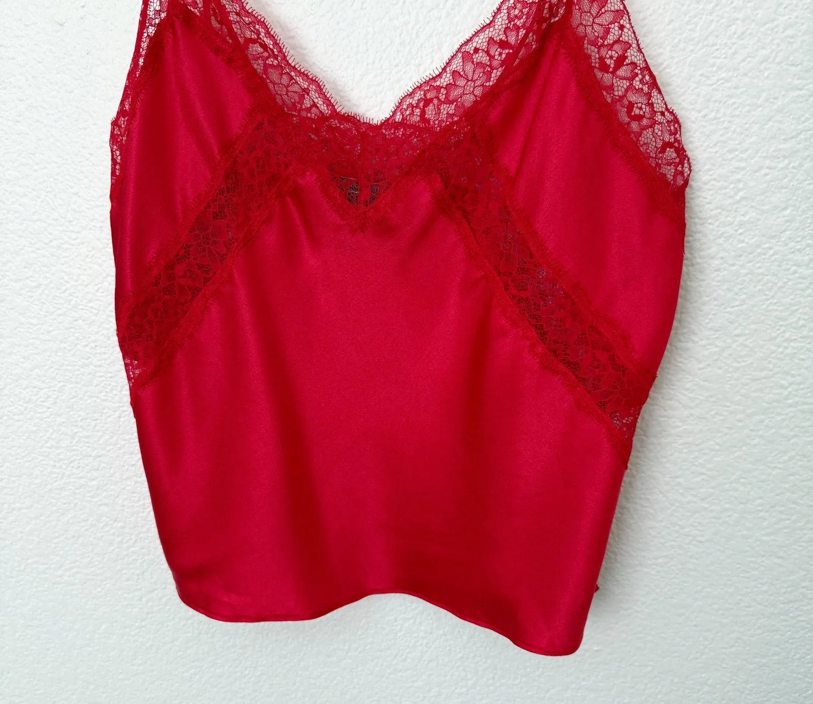 [Victoria's Secret] Red 90s Satin Lace Trim Camisole Tank Top NWT Size Medium M - Image 8
