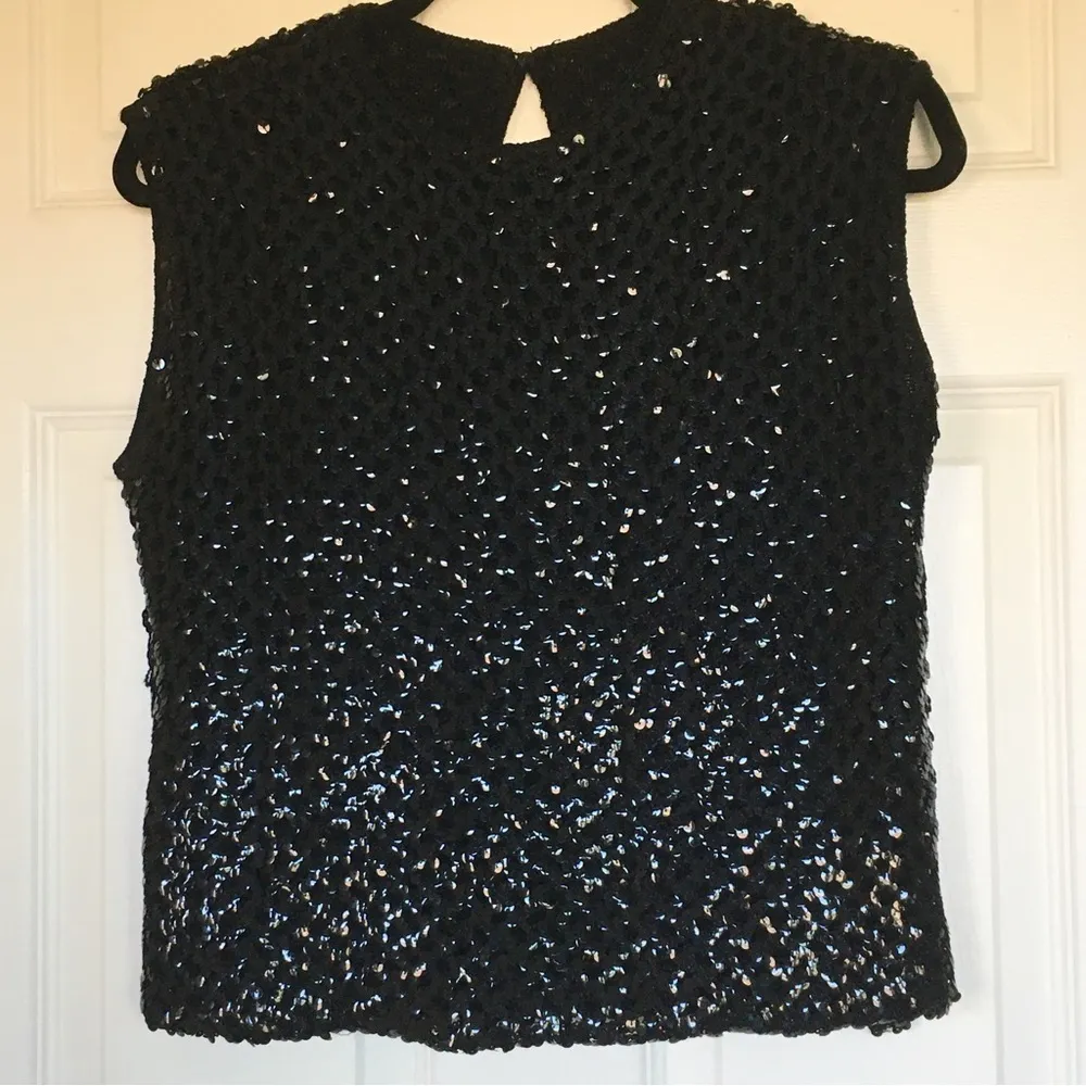Stylebest sequin boxy top sleeves black M vintage keyhole back new year party Size M - Image 2
