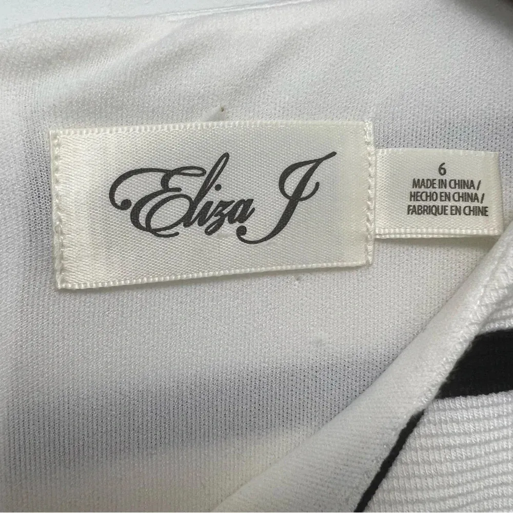 Eliza J Black White Striped Dress Stripes Nautical Shift Pockets Chic Size 6 - Image 9