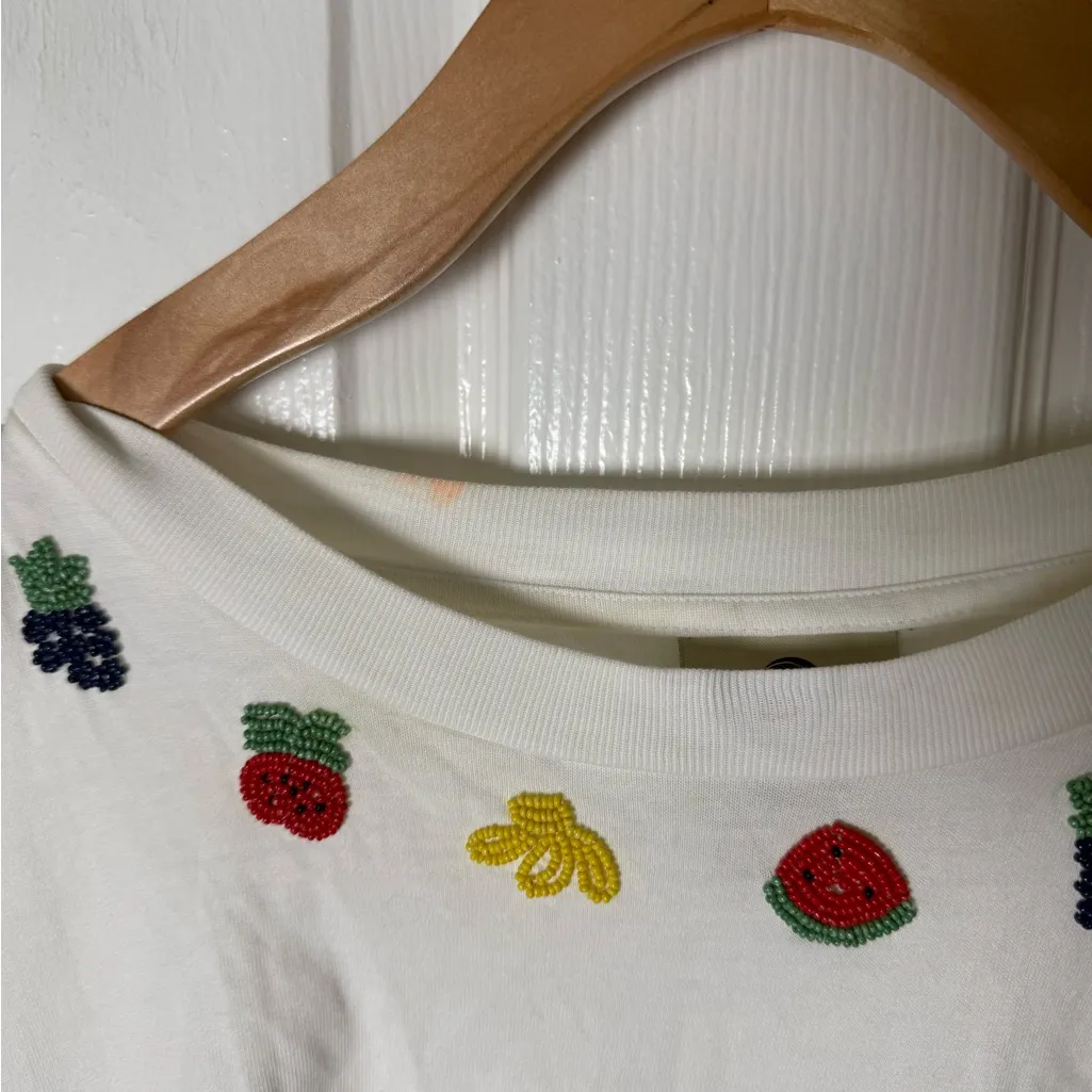 Farm Rio White Beaded Fruits Organic Cotton T-Shirt XL - Image 4