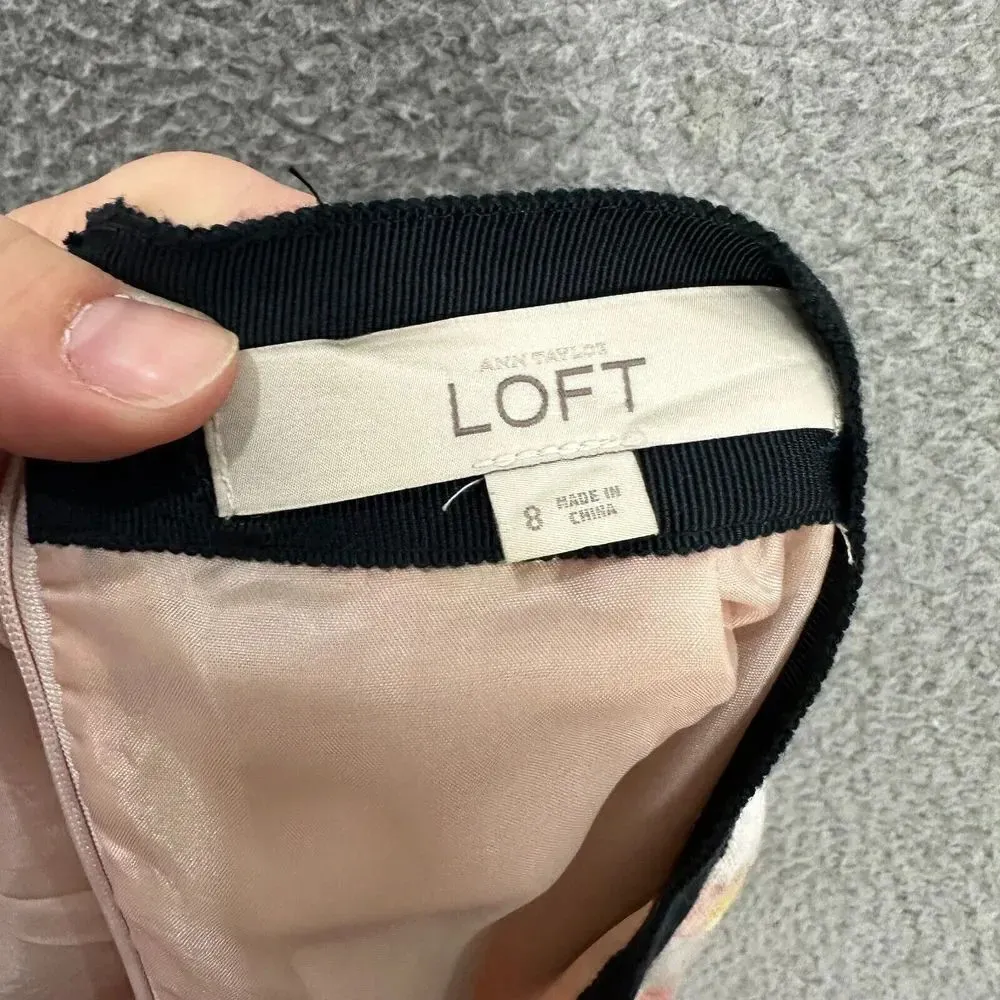 LOFT skirt womens 8 pink floral watercolor abstract‎ linen blend romantic girly - Image 2