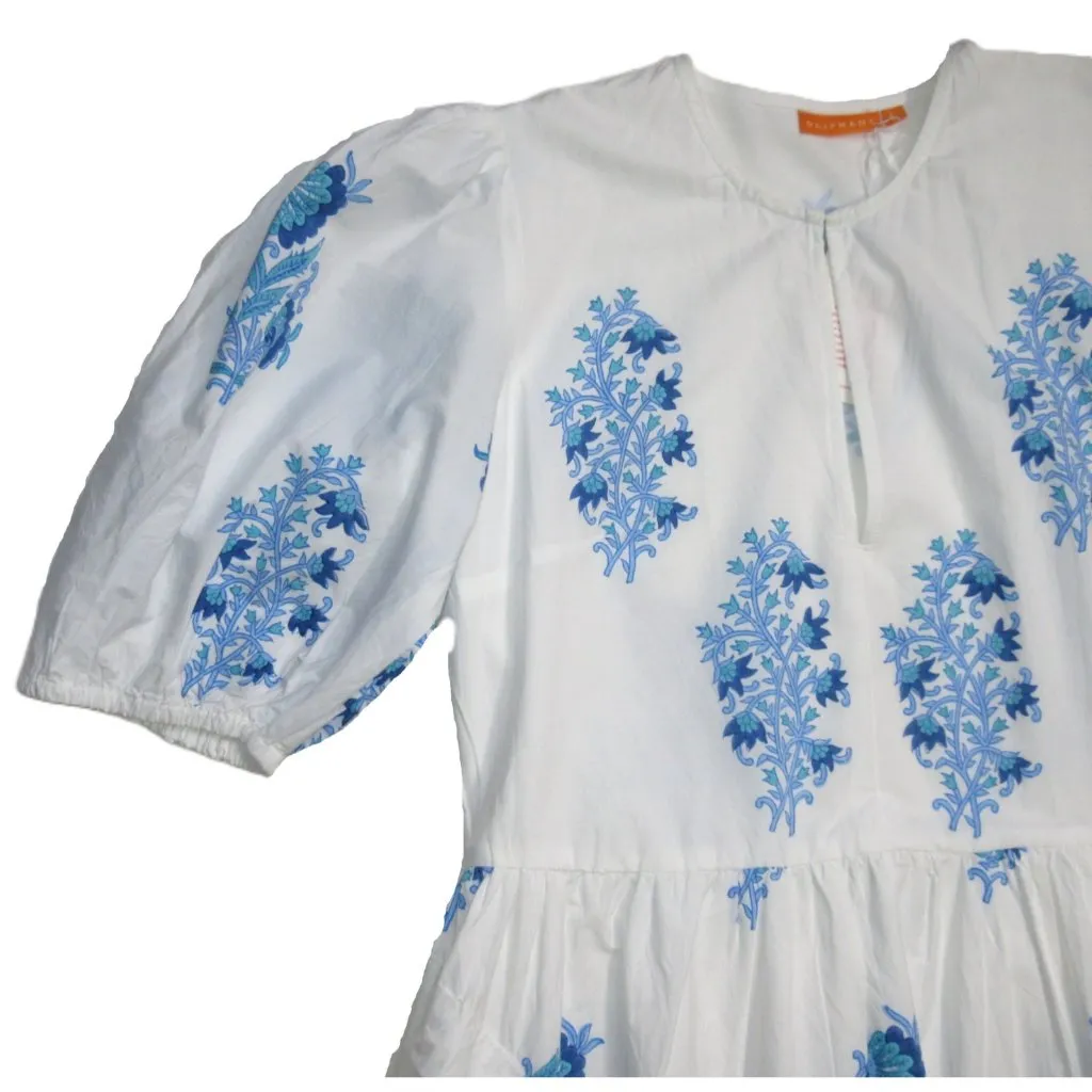 NWT Oliphant Puff Sleeve Maxi in Laguna Blue Floral Cotton Dress L $328 Size L - Image 7