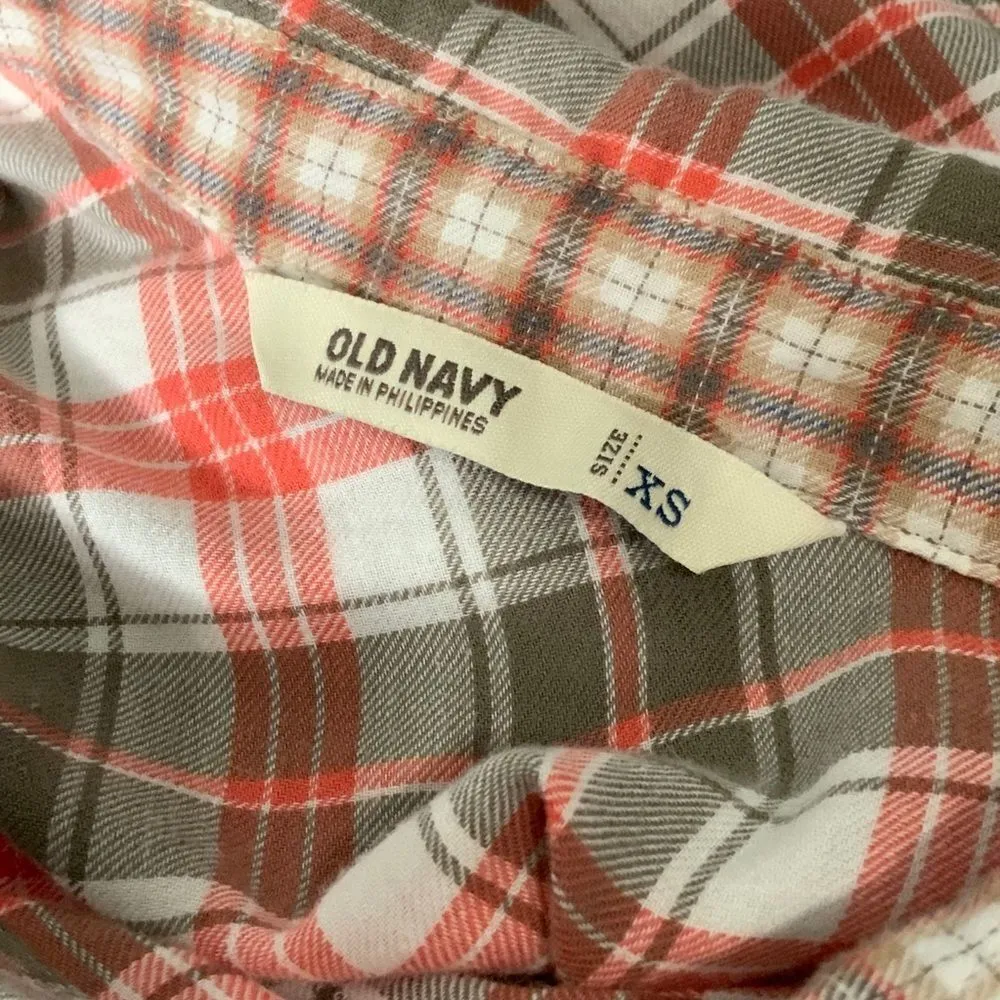 Old Navy Orange & Gray Long Sleeve Button Front Casual Flannel Collared Shirt XS - Image 10
