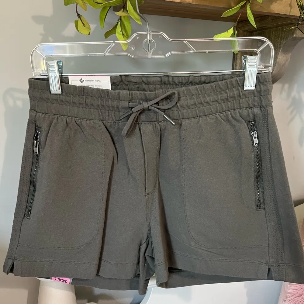 Comfy Twill Shorts Cotton Spandex Olive Green Elastic Drawstring Womens S Knit - Image 3