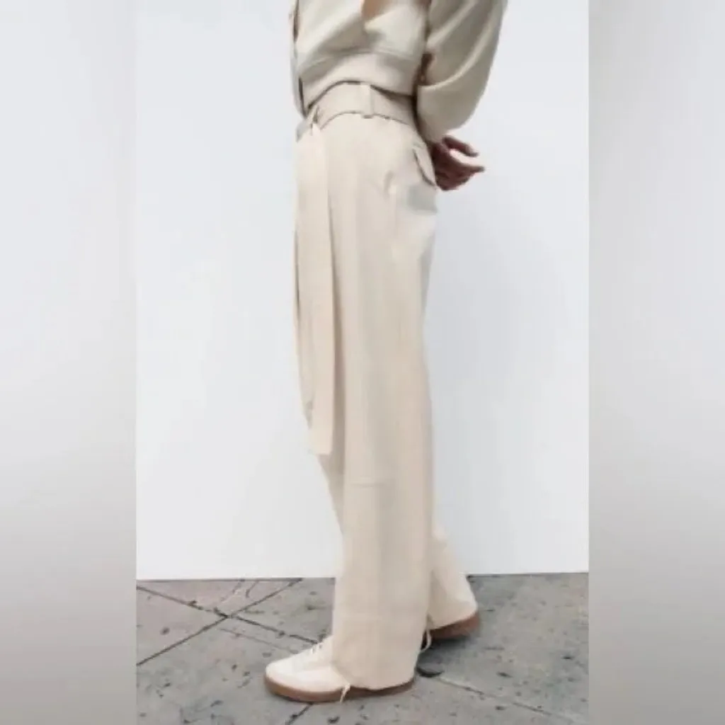 ZARA BELTED COTTON PANTS - Image 2