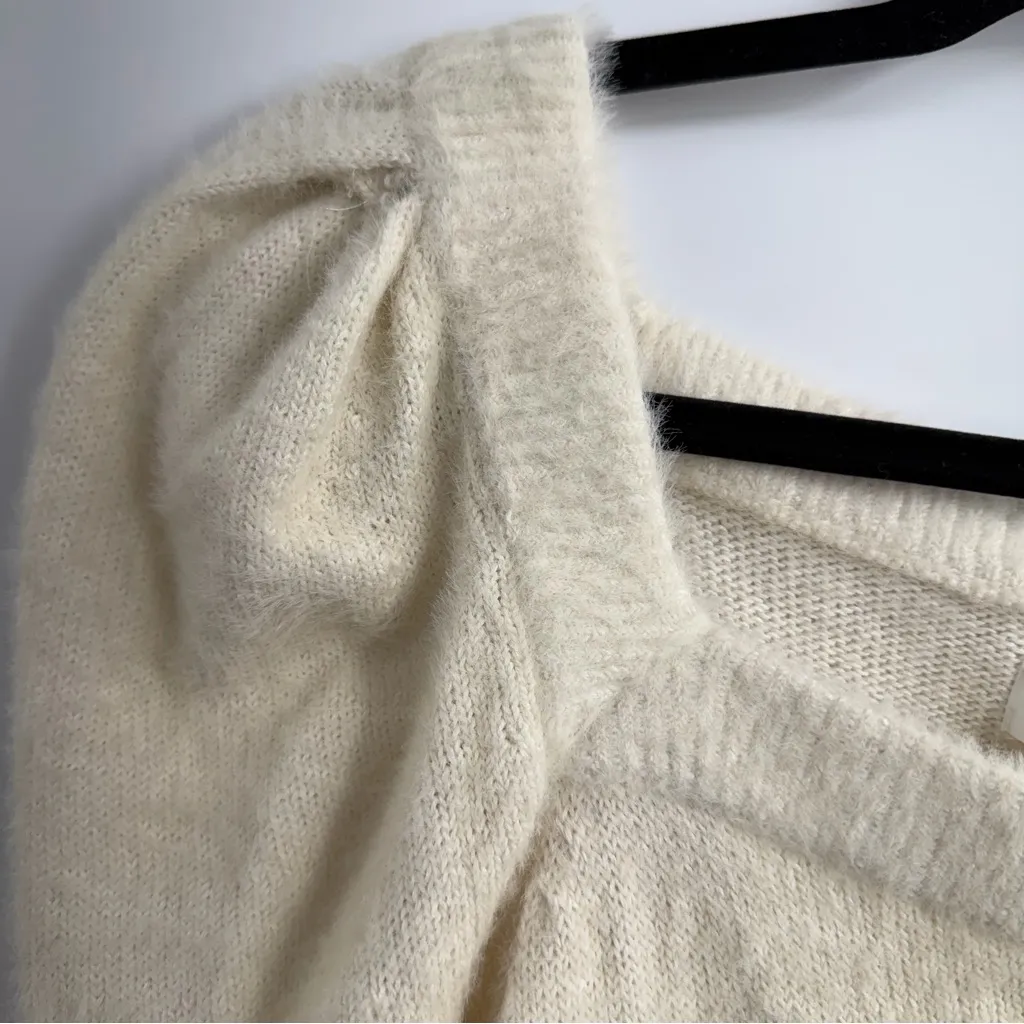 Lovers and friends Jules sweater ivory XS crop puff shoulder soft fuzzy knit - Image 2