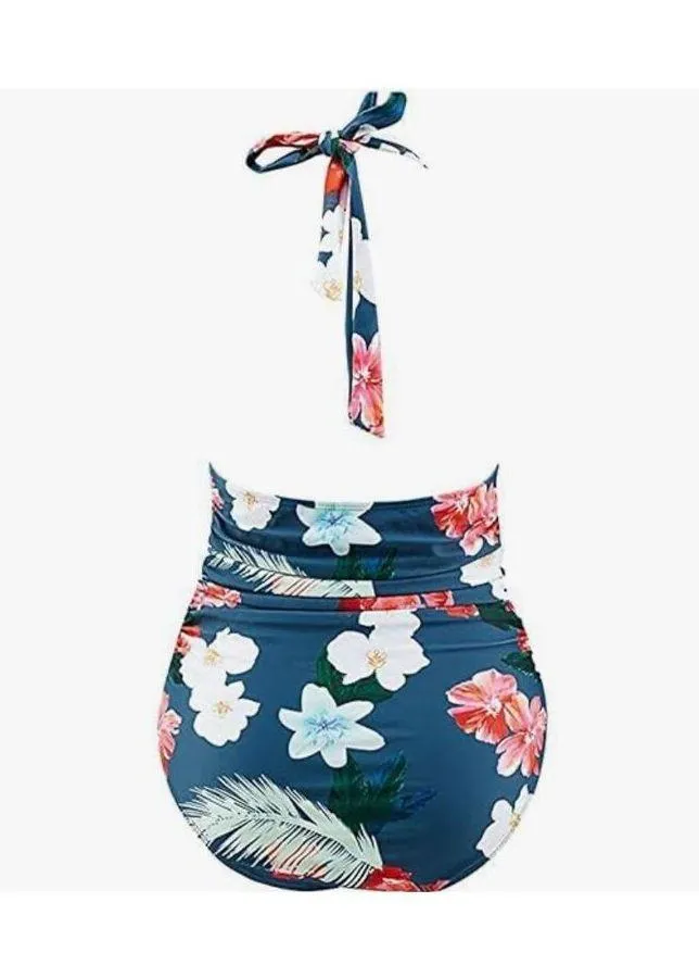 NEW Tummy Control Swimsuits Halter Bathing Suit 1 Pc Swimsuit XL Blue - Image 8