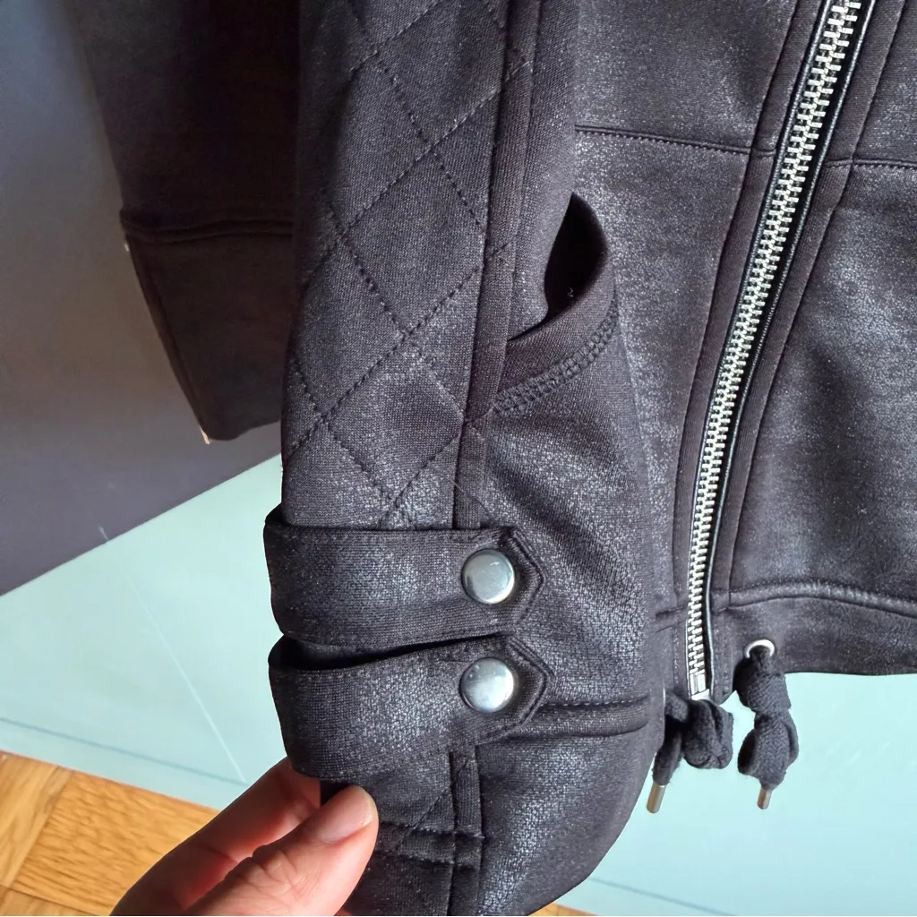 The Kooples Black Moto Fleece Jacket w/ Leather Effect Size XS - Image 6