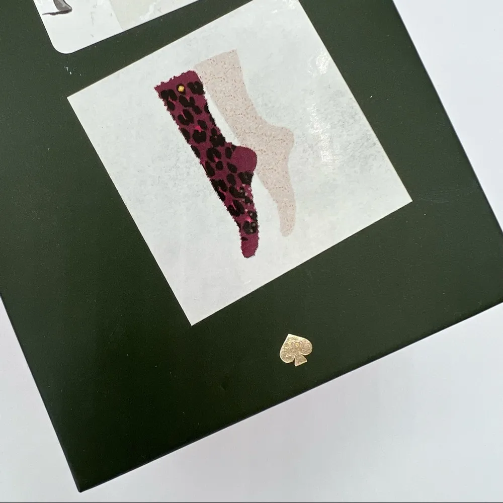 Kate Spade Pink Purple Animal Print Crew Cozy Socks Gift Box Women’s One Size - Image 4