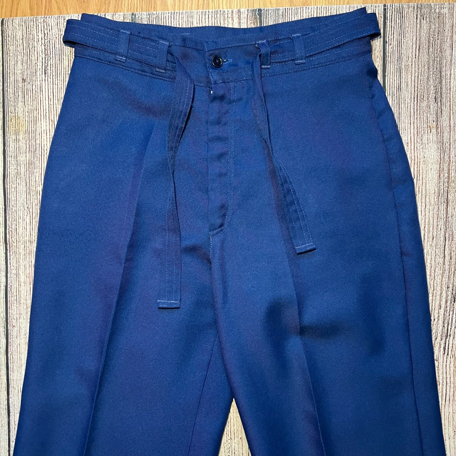 VTG 60s Royal Blue Wide Leg Belted High Waist Pants Womens 28x32 Hippie Retro Size 28 - Image 2