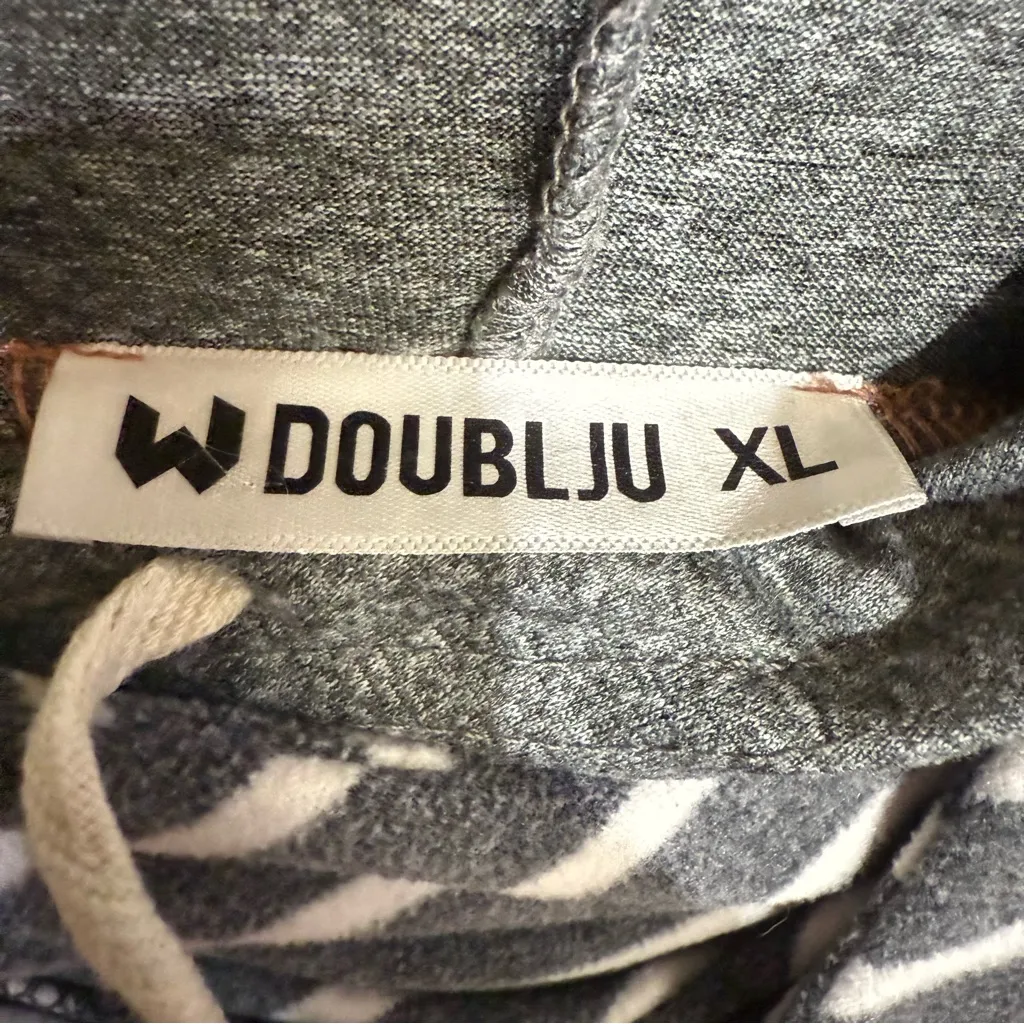 Doublju Dusty Rose Pullover, Gray & White Striped Hood & Sleeves Pockets Sz XL Pink - Image 8