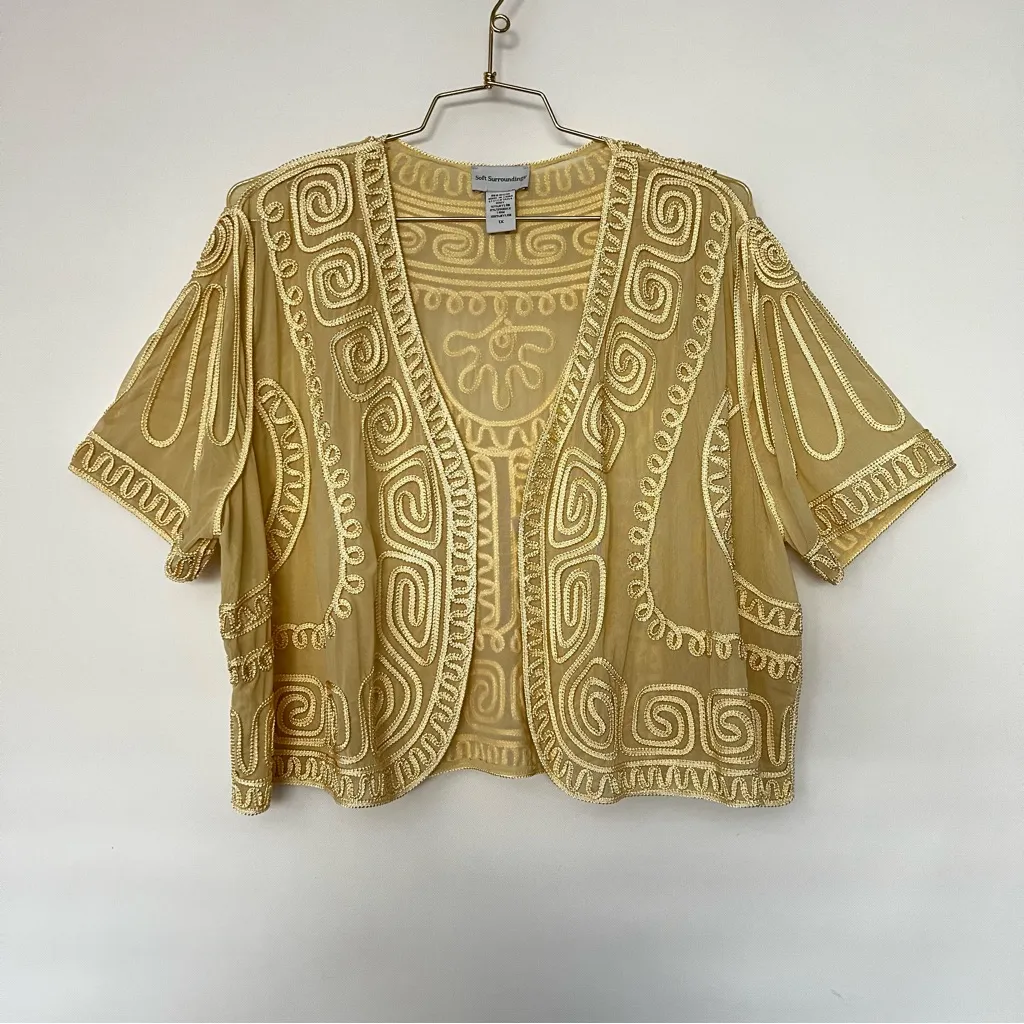 Soft Surrounding Size 1X Bolero Jacket Sheer Short Sleeve Cream Yellow - Image 6