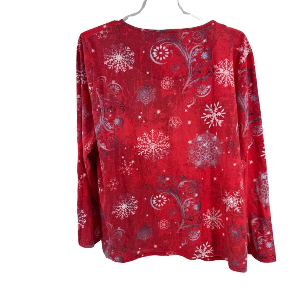 Holiday Editions Red Snowflake Long Sleeve Tee XXL snowmen embellished winter - Image 2