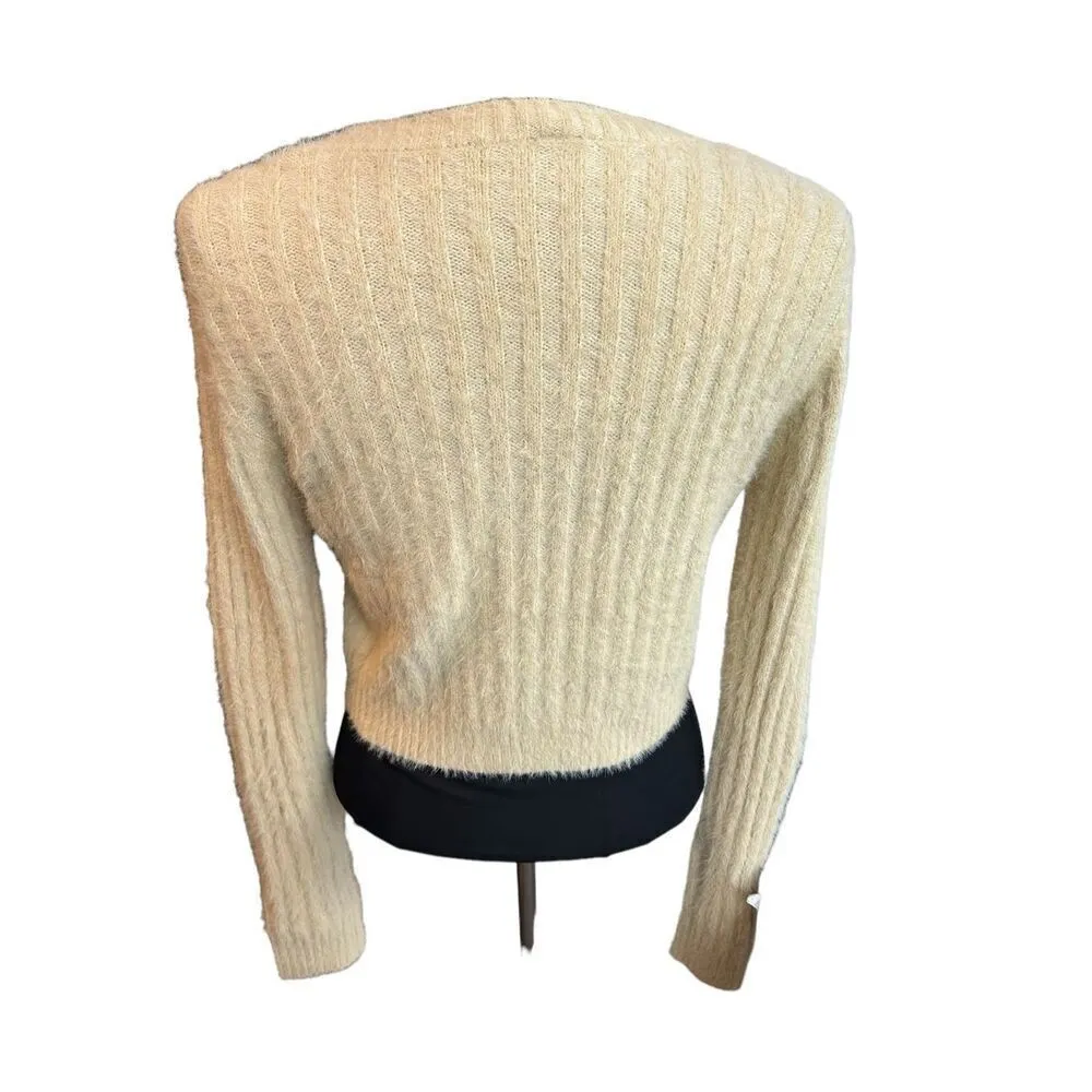 Windsor size medium yellow fluffy cardigan v neck front sweater NWT - Image 2
