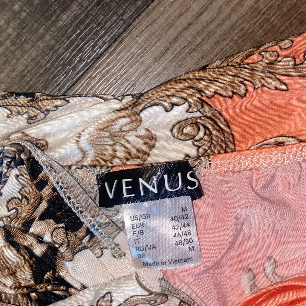 VENUS Orange and Beige Patterned Dress - Image 6