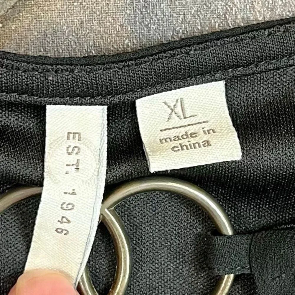 EST. 1946 Black Flowy Blouse Gold Ring Accents XL - Image 9