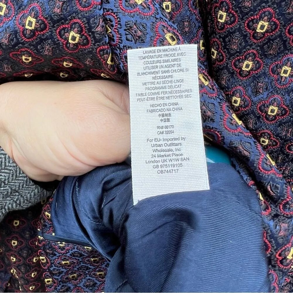 Free People Shrunken Jacquard Jacket Blazer Navy Maroon Geometric SMALL - Image 10