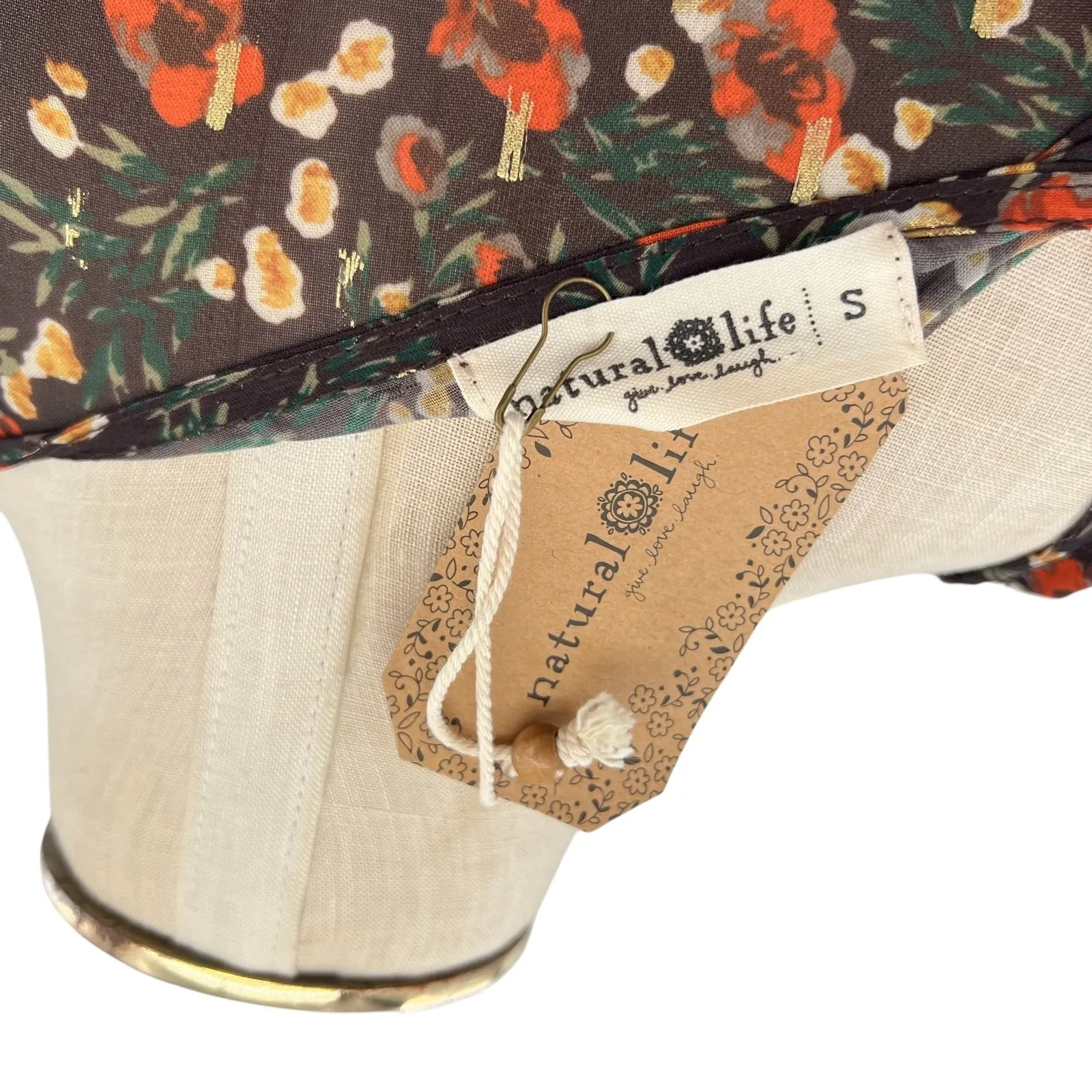 Natural Life Floral Print Midi Dress Kimono Sleeve Brown Red Size Small - Image 10