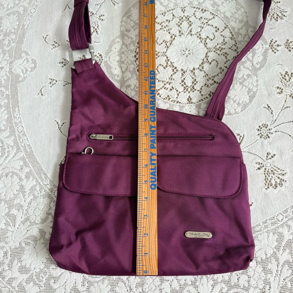 Travelon Anti-Theft Purple Crossbody Messenger Bag RFID Blocking - Image 5