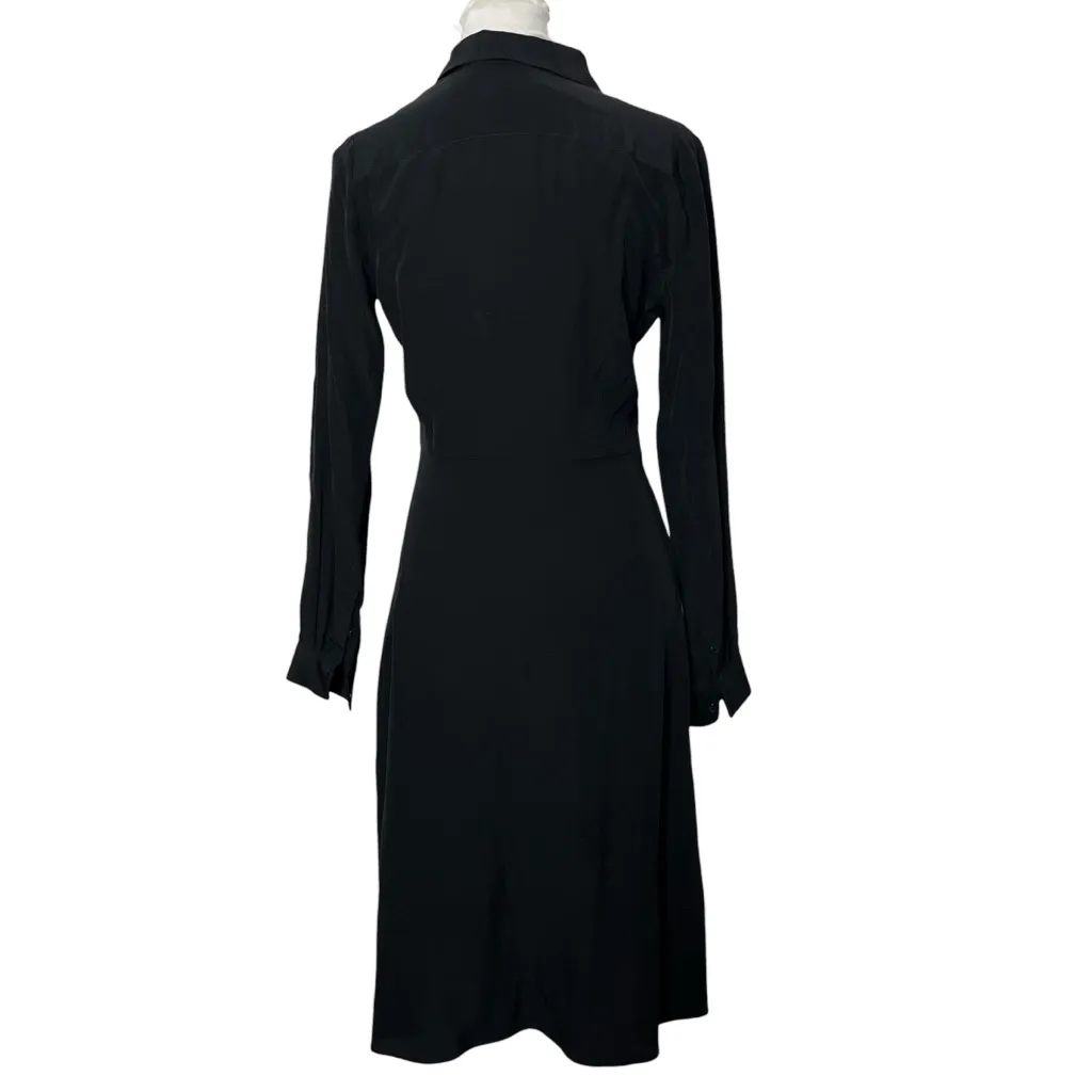 Nili Lotan Eve Shirt Dress Women’s Size 0 Black 100% Silk Long Sleeve Midi USA - Image 4
