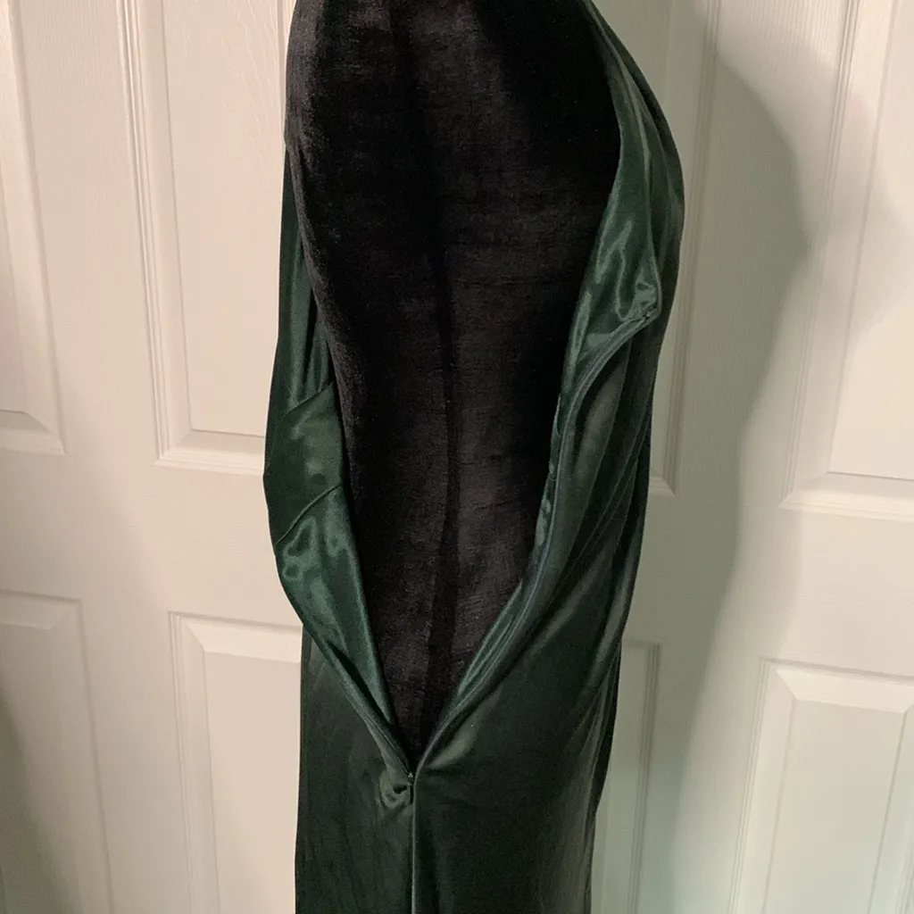 Theia Emerald Green One Shoulder Cocktail Dress Sequin Waist Draped Size 4 - Image 6