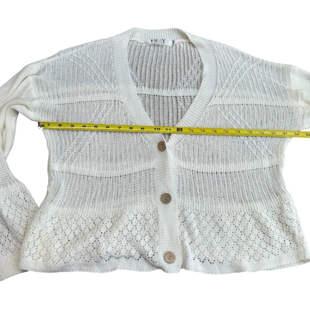 Fray Size S Pointelle Knit Cardigan Sweater White Lightweight Cottagecore Granny - Image 5