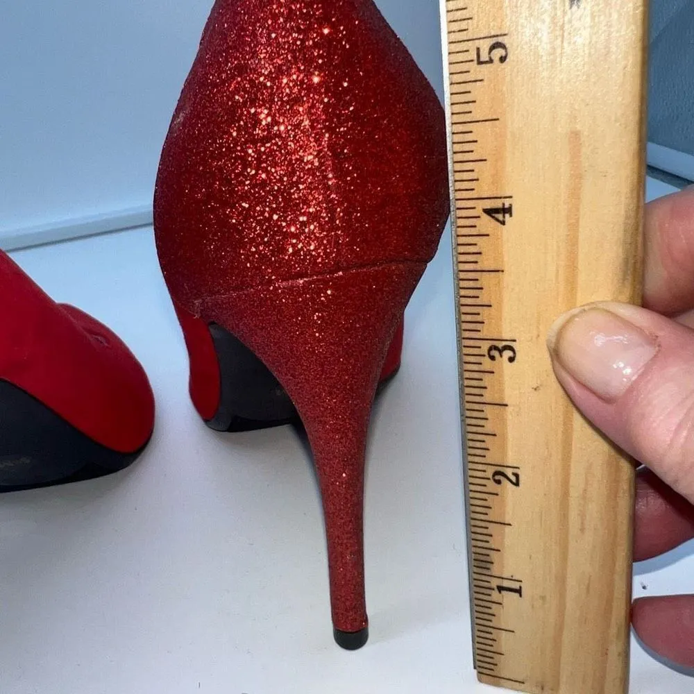 Marc‎ Fisher Red Suede and Sparkle Glitter Pointy Toe Pumps - Image 6