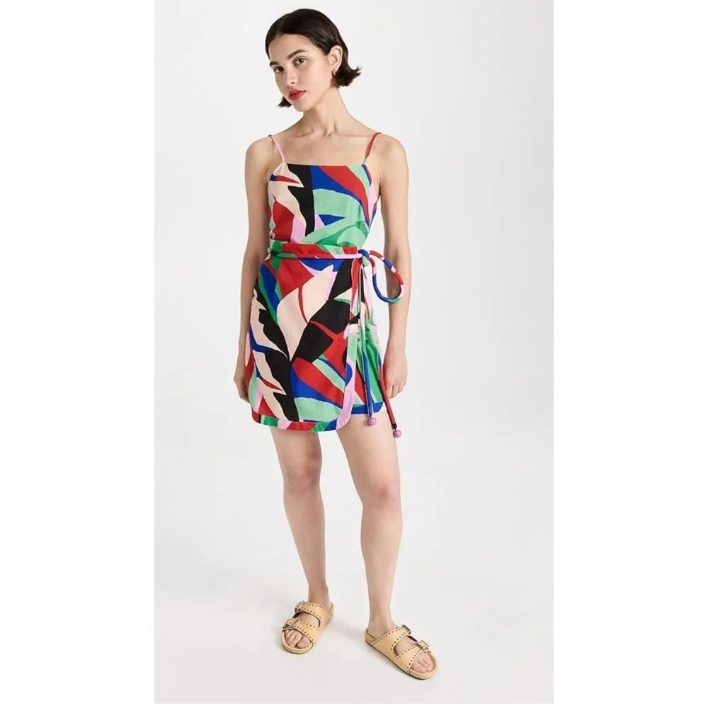 NWT Farm Rio Colorful Monstera Mini Dress Small Wrap Linen Boho Vacay Beach Gift - Image 2