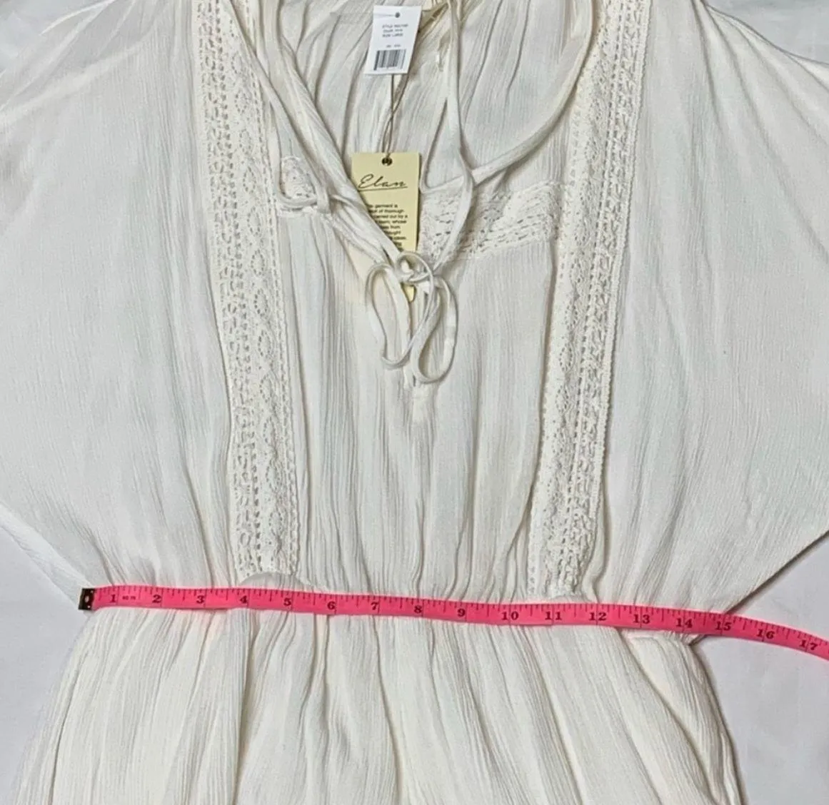 Dolman Slit Sleeve Cut Out Plunge Neck Strappy Lace Up Romper White Large Boho - Image 13