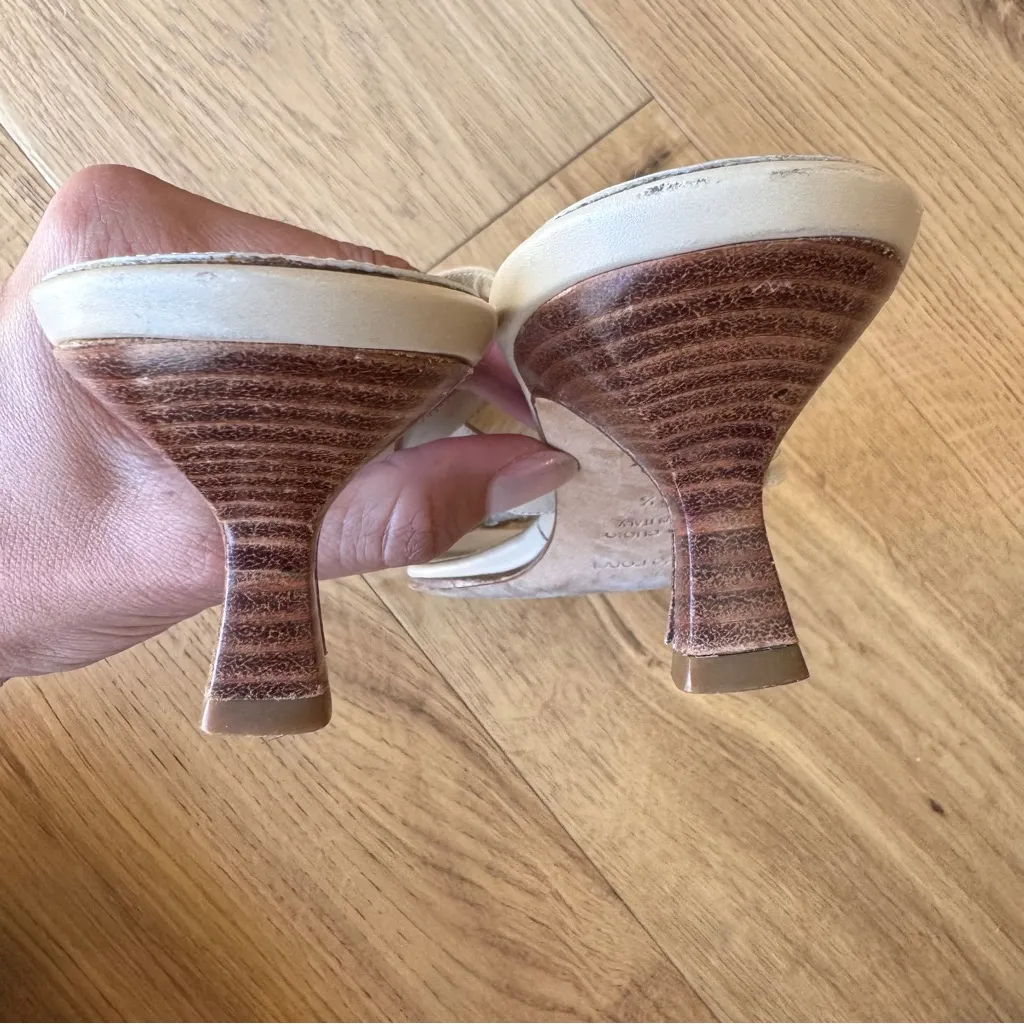 Sergio Rossi Monogram Chain Strap Mule Sandals Kitten Heel, Size 37.5 EU, EUC - Image 7