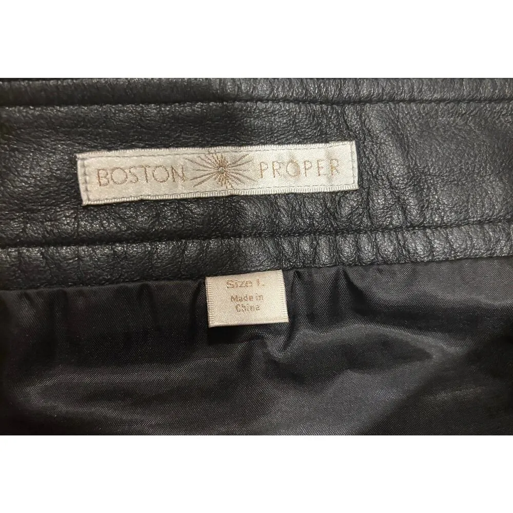 Boston Proper Black Real Leather Mini Skirt Front Snap Pockets Lined Self Belt - Image 6