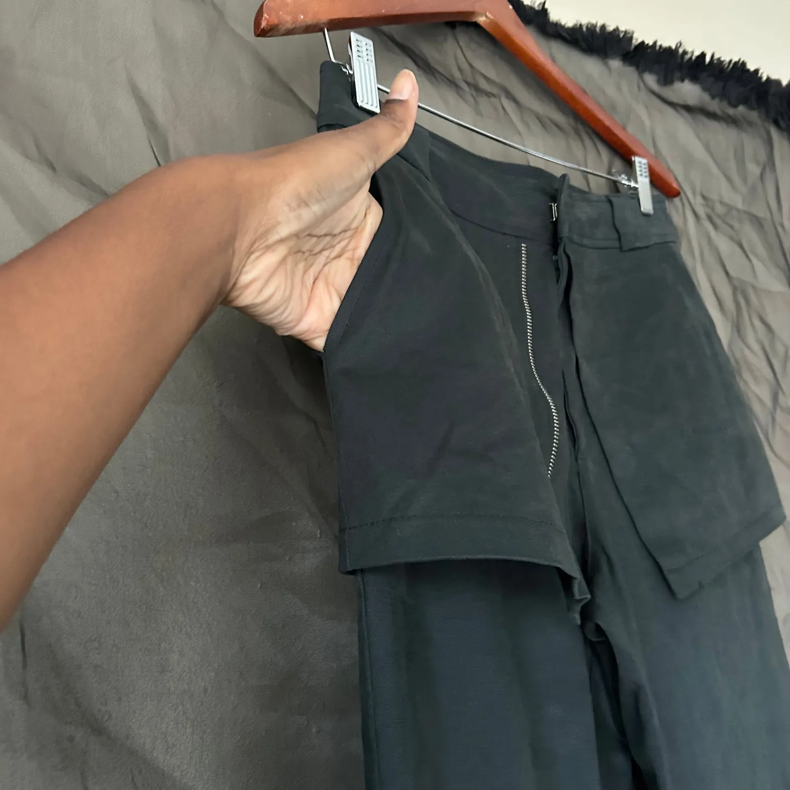 Zara Dark Grey Zip Skirt Overlay Pants Size Small - Image 4