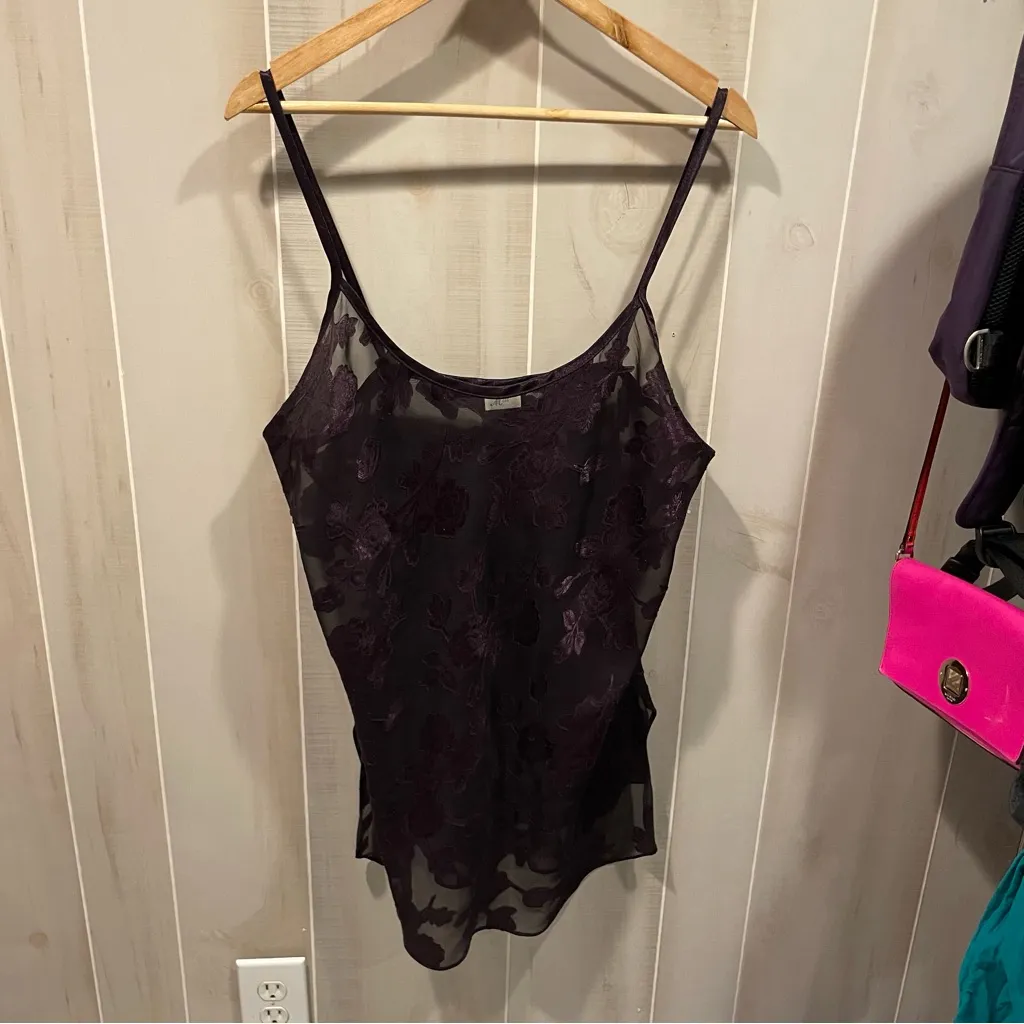 Cute vintage 80s sheer whimsigoth plum fairy floral top mini dress nightgown Black Size L - Image 12